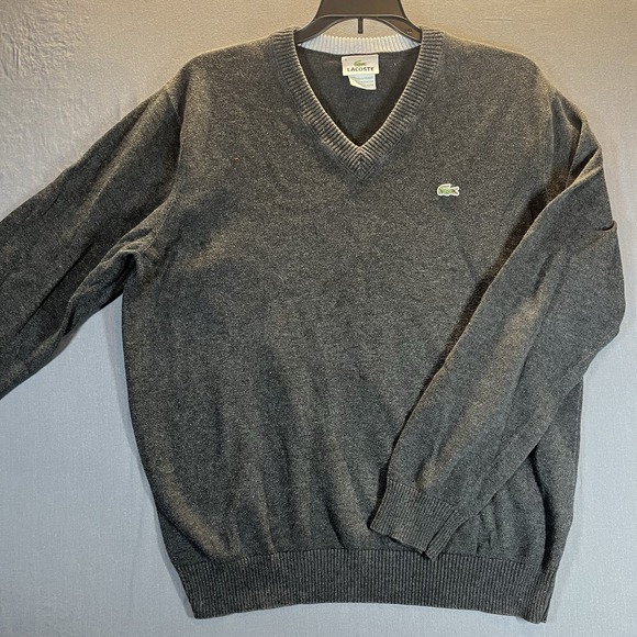 Lacoste Mens pullover Size 5 Gray V Neck Long Sleeve 100% Cotton - Picture 1 of 7